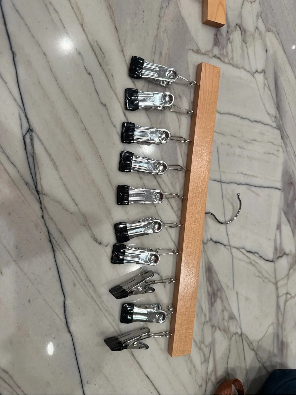 Wooden Clip Hanger with Black-Tip Metal Clips - Home Storage & Organization